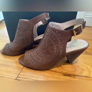 Vince Camuto Leather Peep-Toe Slingback Bootie Size 7.5